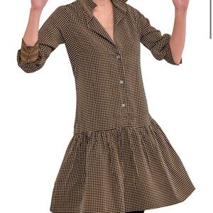 Gretchen Scott Designs Brown Checkered Long Sleeve Dress checkmate  So Sweet